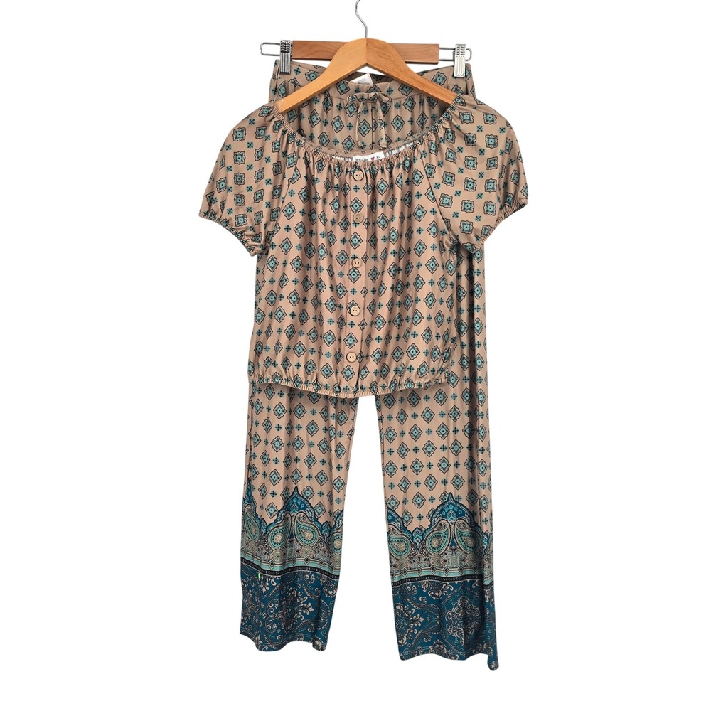 Beautees Kids Girls 2 Piece Set Top and Pants Turquoise Medallion XL 7775A13 NEW